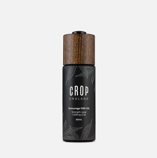 Crop England - Product Shot featuring 60ml bottle of Low strength Full Spectrum CBD Entourage oil tinctures